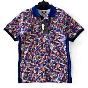 Hustle Gang Polo Shirt Men's Large Multicolor Prism Print Short Sleeve NEW